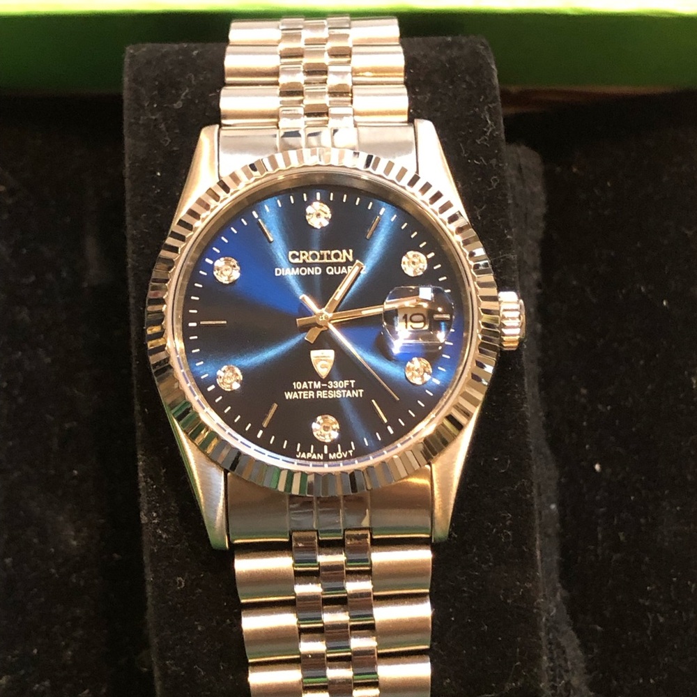 Croton Diamond Dial Date SS Unisex 36mm Watch
